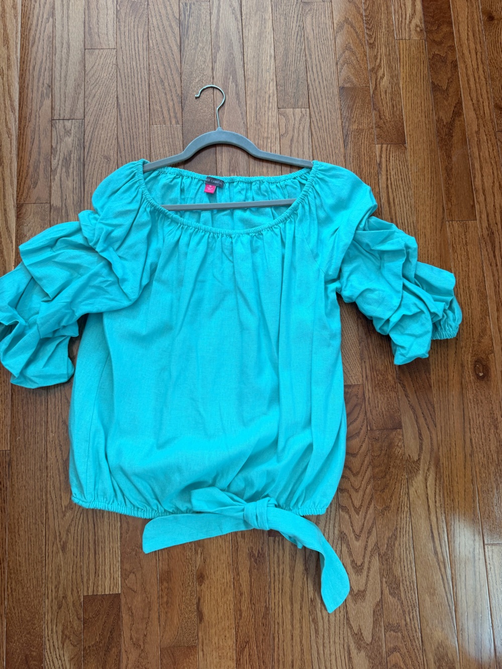 Vince Camuto Teal Tie-Hem Puff Sleeve Blouse